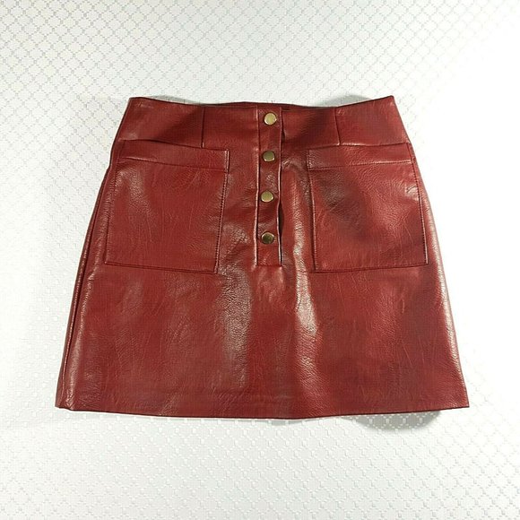 Forever 21 Dresses & Skirts - Forever 21 Mini Skirt Small 27" Waist Polyurethane (Leather Look) Snaps Red